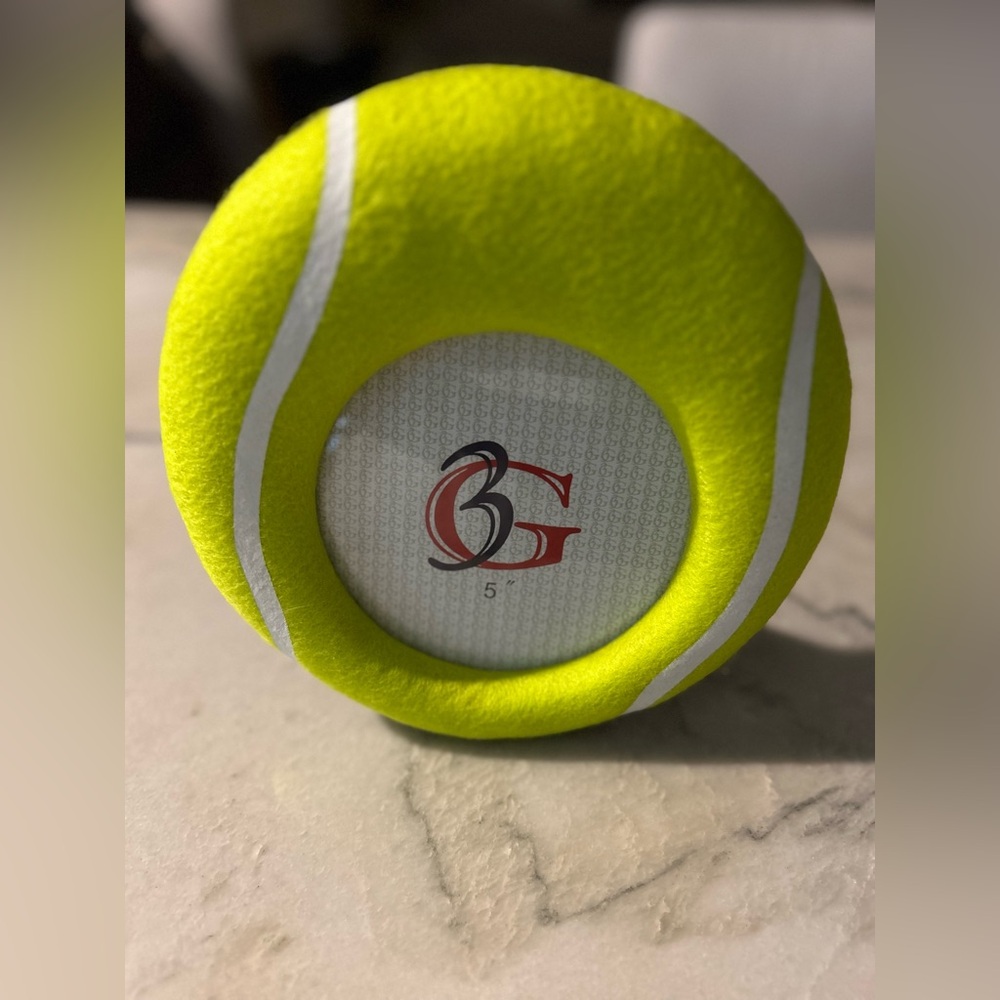 Tennis ball picture frame 8”, fits 5” photo, brand new
